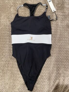 Koral Black One-Piece with White Waistband and Gold Logo
